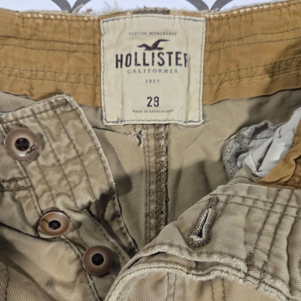 Hollister Y2K Men's Cargo Shorts Khaki sz 28 Distressed 100% Cotton Grunge